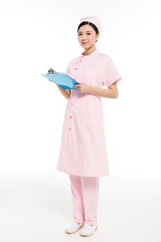 夏装粉色偏襟立领护士服