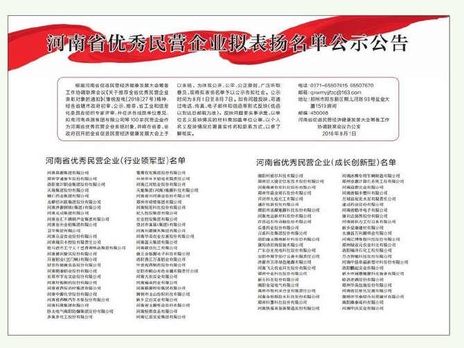 河南省**民營企業100強名單公布！河南飛天上榜